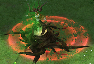 The lethal red circle on the ground around Cypressa, with players stepping outside its edge.