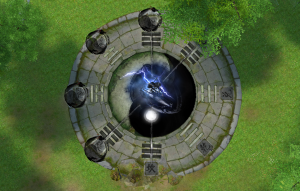 The fight platform of Possessed Luo seen from above, with the eight trigram characters marked around its edge.